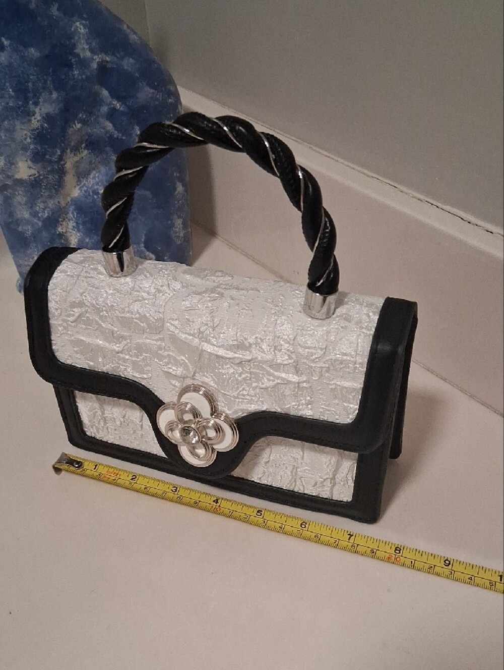 Small White & Black Top-Handle Crossbody Bag - Picture 13 of 14